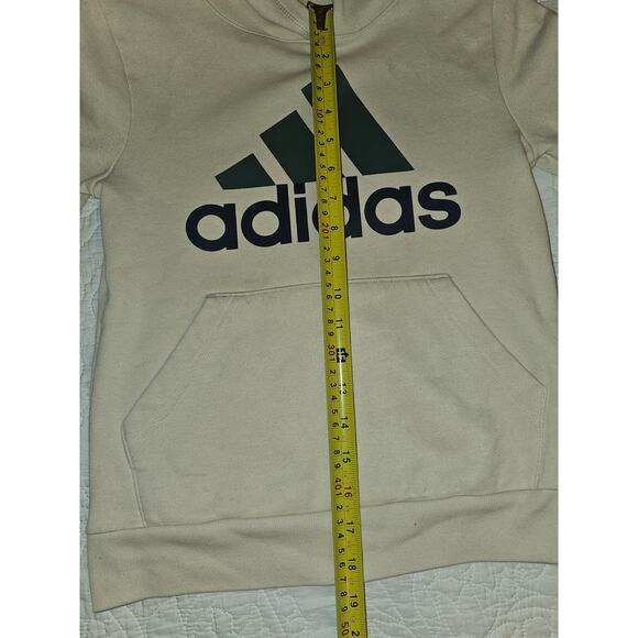 Cream With A Green Adidas Logo Fleece Pullover Hoodie Sweatshirt Kids Size Small - Picture 3 of 10